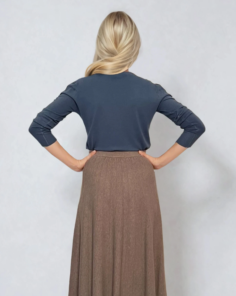 Pulover cu decolteu în V moale si confortabil albastru-jeans 