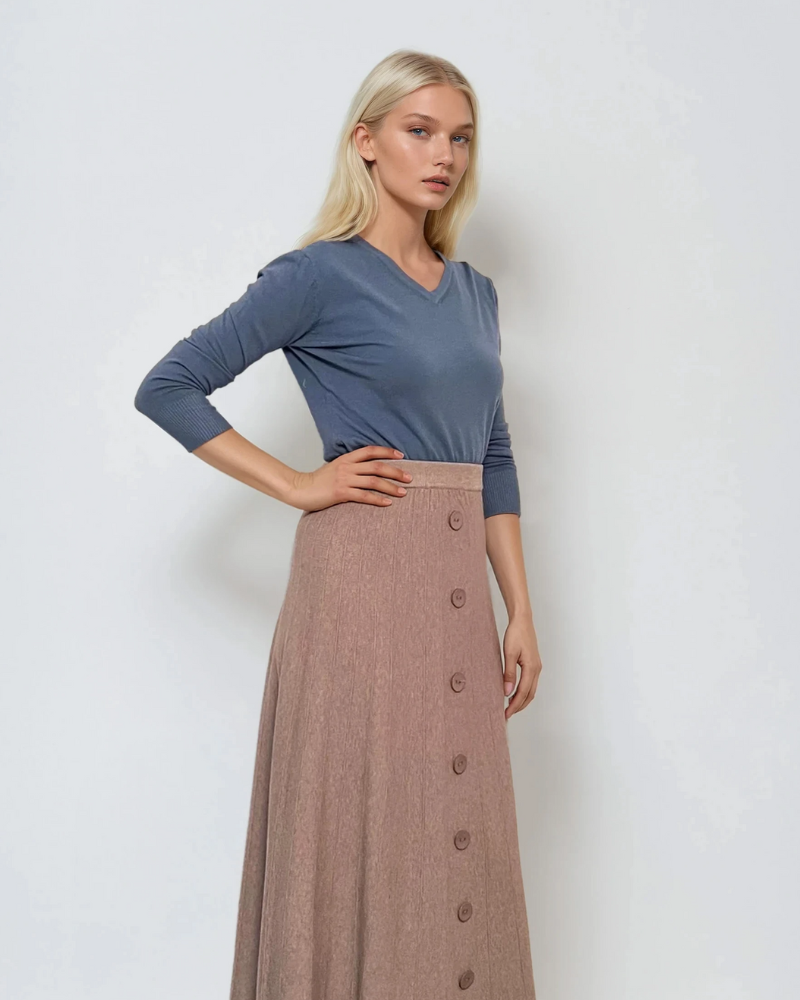 Pulover cu decolteu în V moale si confortabil albastru-jeans 