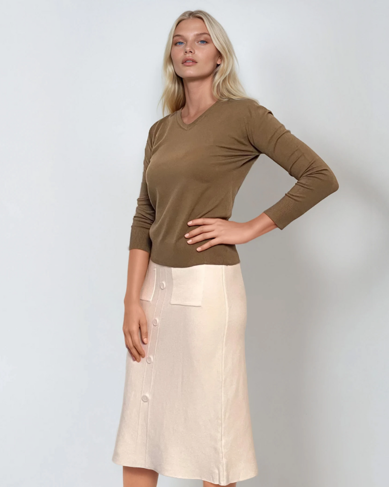 Pulover cu decolteu în V moale si confortabil olive 