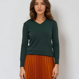 Pulover cu decolteu în V moale si confortabil verde-dark 