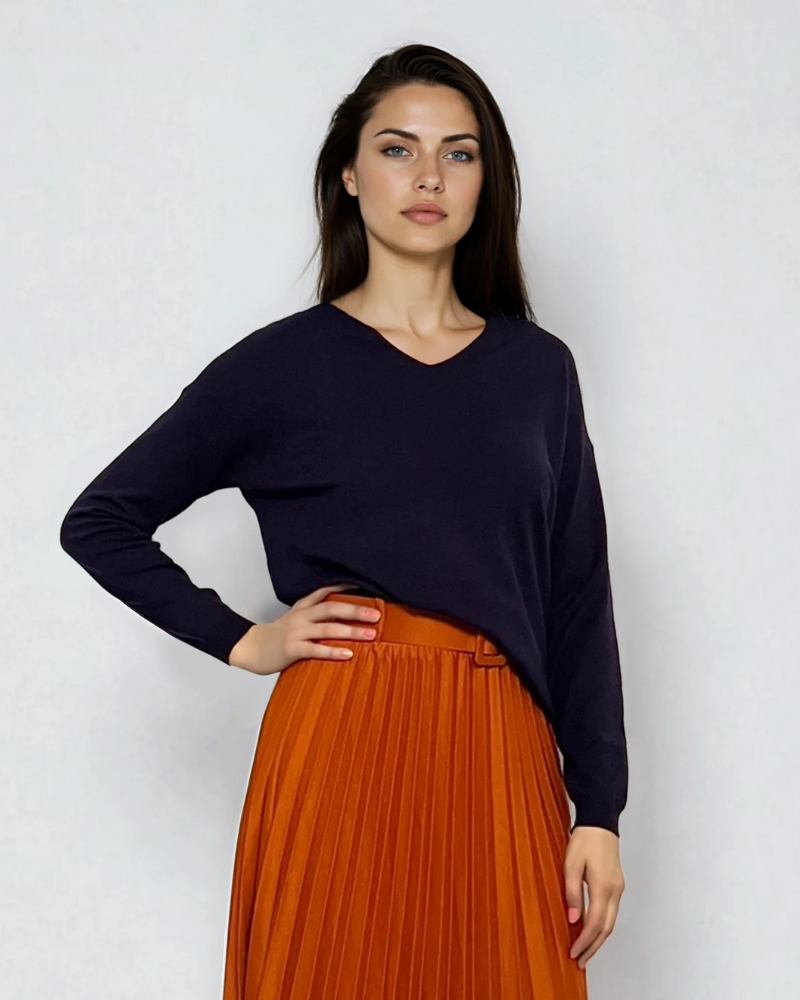 Pulover cu en-coeur bleumarin 