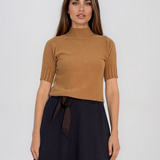 Pulover cu guler înalt şi mânecă scurtă beige HL242