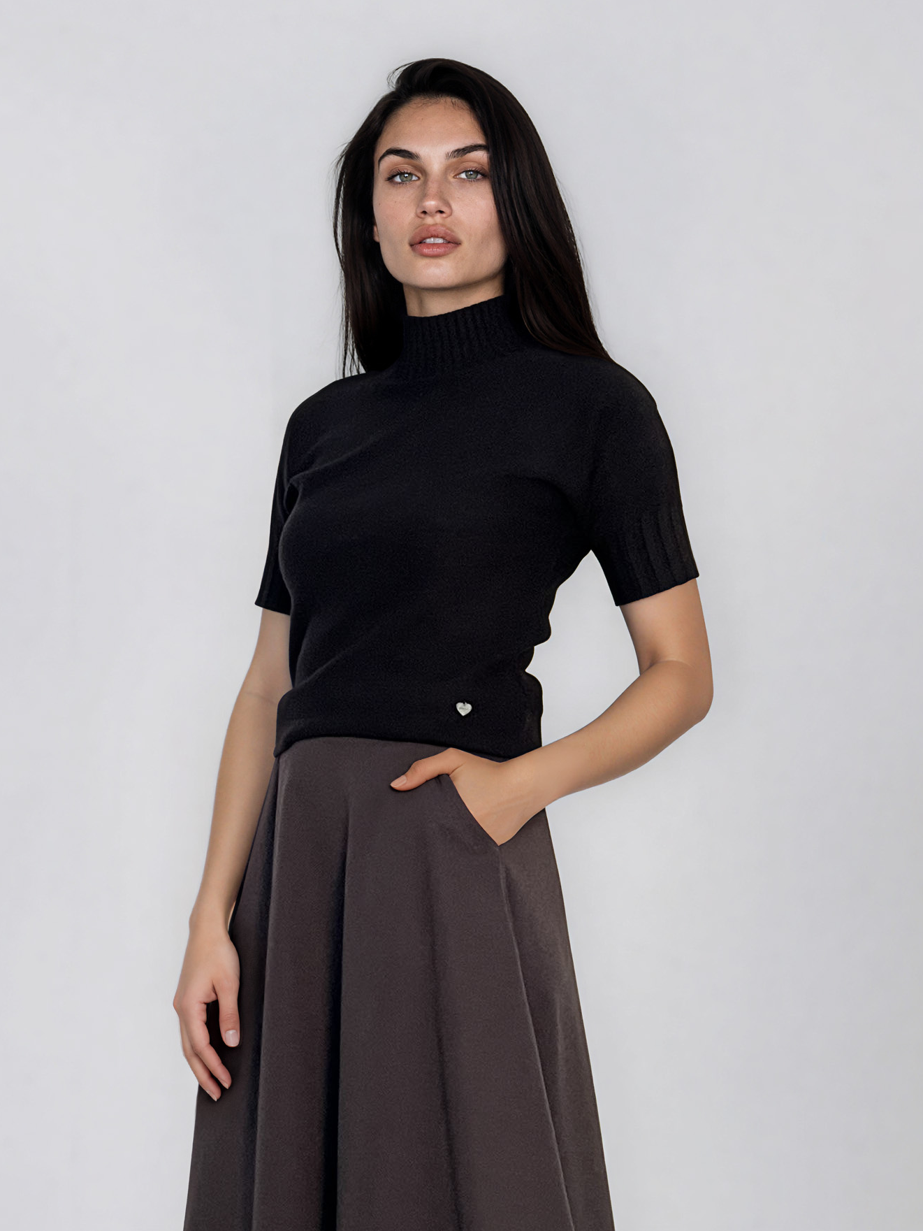 Pulover cu guler înalt şi mânecă scurtă negru HL242