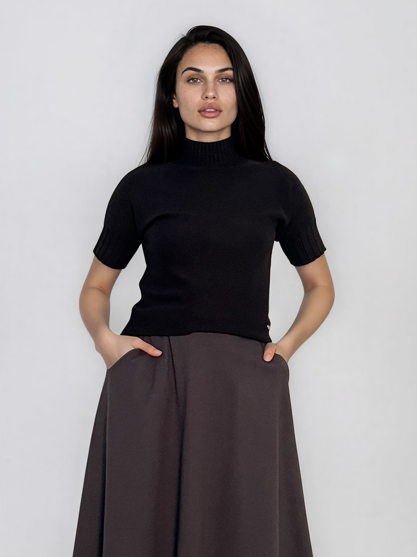 Pulover cu guler înalt şi mânecă scurtă negru HL242