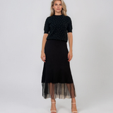 Pulover cu mânecă scurtă din tricot cu perle aplicate negru PN094