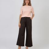 Pulover cu mânecă scurtă din tricot cu perle aplicate roz PN094