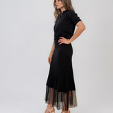 Pulover cu mânecă scurtă şi guler polo negru PN095