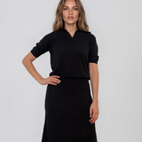 Pulover cu mânecă scurtă şi guler polo negru PN095