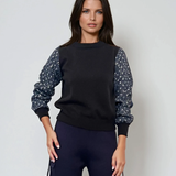 Pulover cu mâneci din denim cu paiete negru 