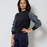 Pulover cu mâneci din denim cu paiete negru 