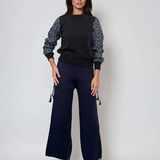 Pulover cu mâneci din denim cu paiete negru 