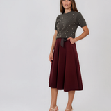 Pulover din tricot ajurat cu mânecă scurtă kaki PN120