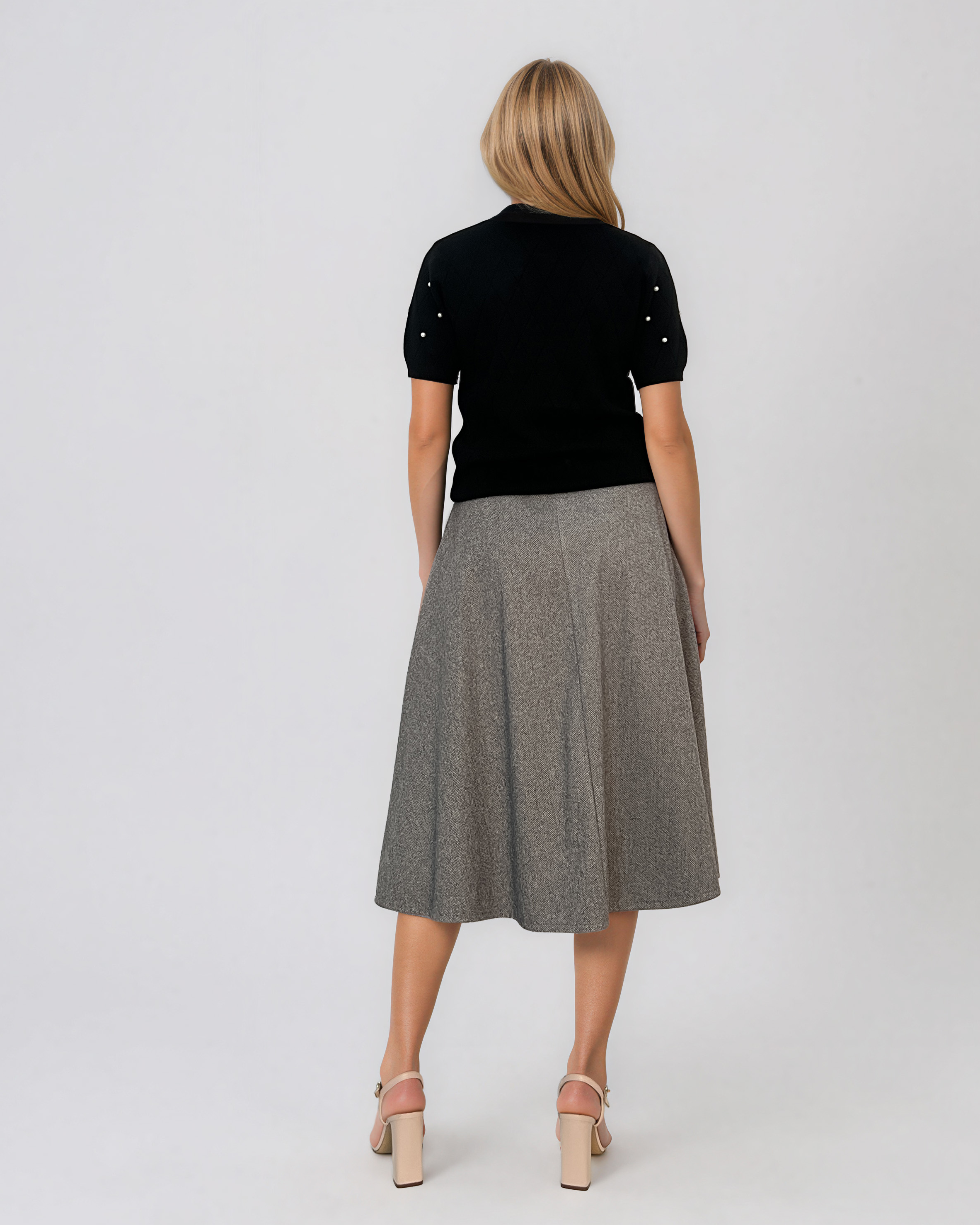 Pulover din tricot ajurat cu mânecă scurtă negru PN120