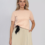 Pulover din tricot ajurat cu mânecă scurtă roz PN120