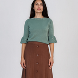 Pulover din tricot cu perle şi mâneci evazate aqua DY734