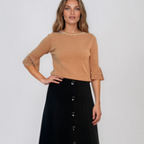 Pulover din tricot cu perle şi mâneci evazate beige DY734