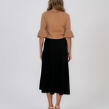Pulover din tricot cu perle şi mâneci evazate beige DY734
