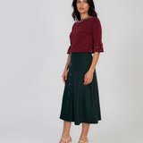 Pulover din tricot cu perle şi mâneci evazate grena DY734