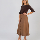 Pulover din tricot cu perle şi mâneci evazate maro DY734