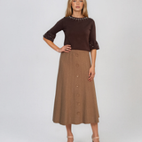 Pulover din tricot cu perle şi mâneci evazate maro DY734