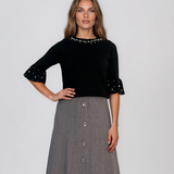 Pulover din tricot cu perle şi mâneci evazate negru DY734