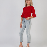 Pulover din tricot cu perle şi mâneci evazate roşu DY734