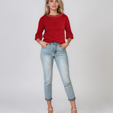 Pulover din tricot cu perle şi mâneci evazate roşu DY734