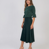 Pulover din tricot cu perle şi mâneci evazate verde DY734