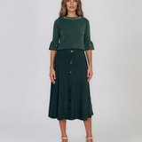 Pulover din tricot cu perle şi mâneci evazate verde DY734