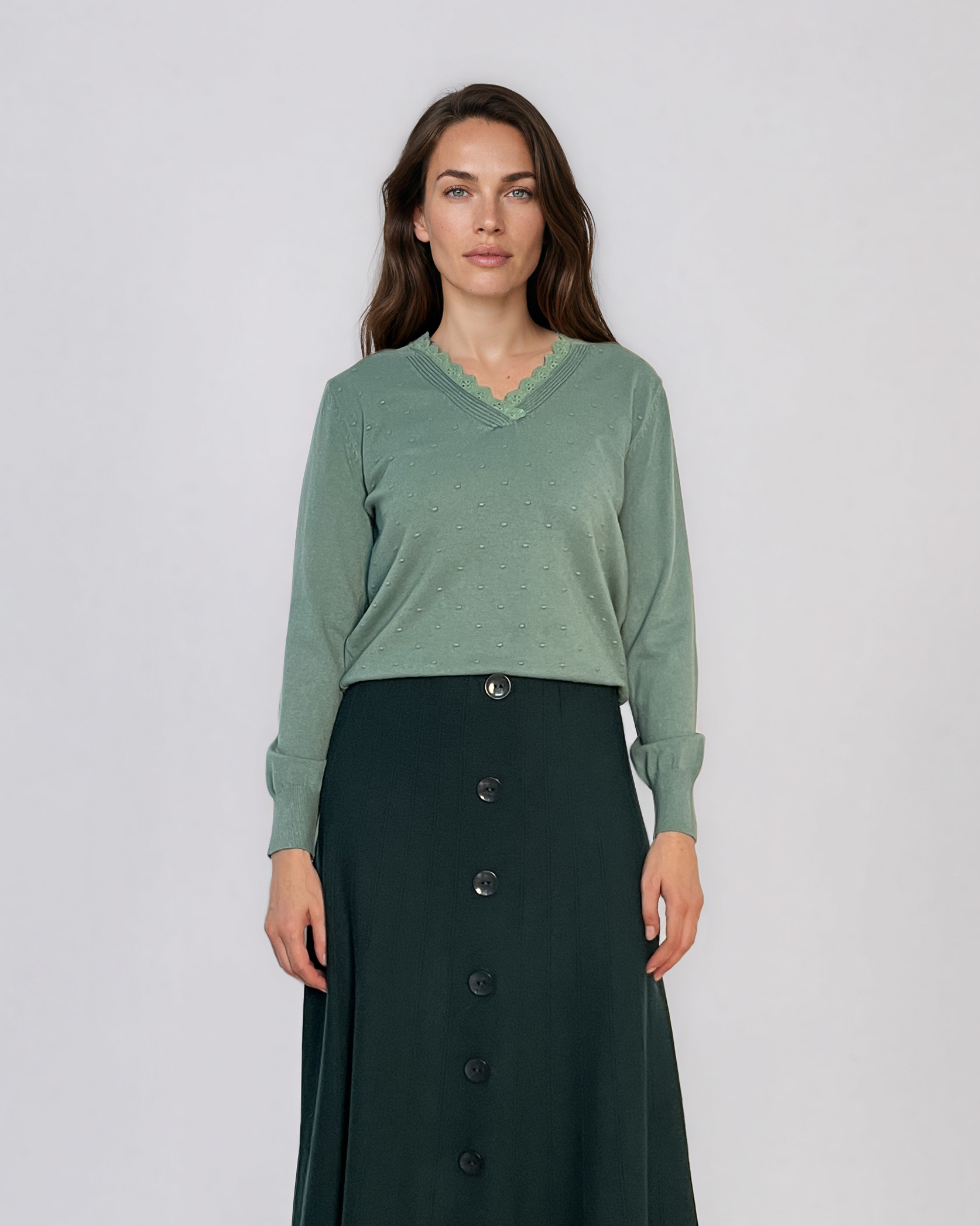 Pulover din tricot fin cu decolteu în V aqua DY732
