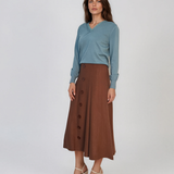 Pulover din tricot fin cu decolteu în V bleu DY732