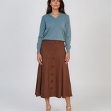 Pulover din tricot fin cu decolteu în V bleu DY732