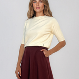 Pulover din tricot texturat cu mânecă scurtă alb HL250