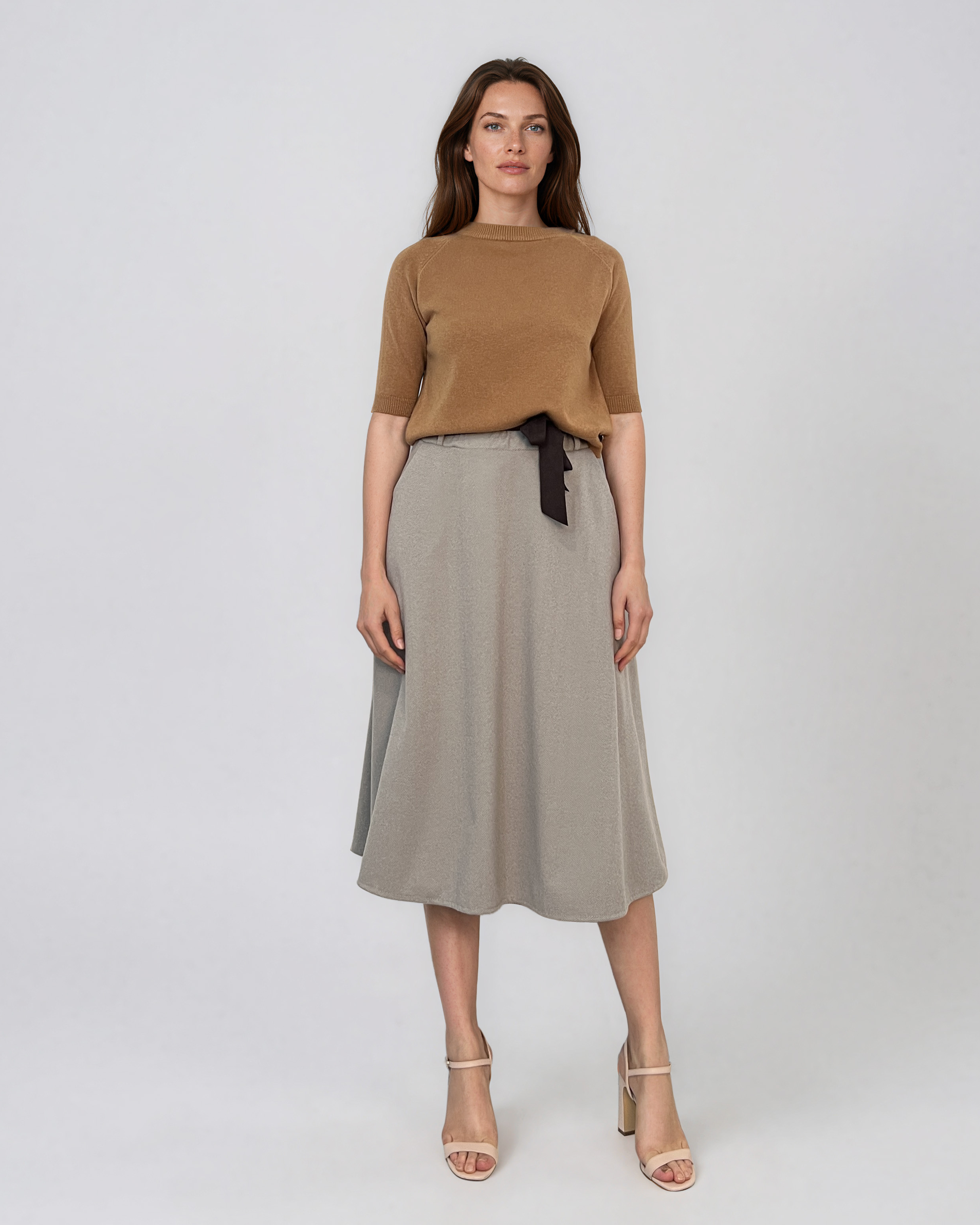 Pulover din tricot texturat cu mânecă scurtă beige HL250