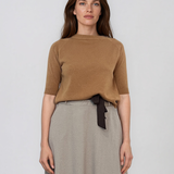 Pulover din tricot texturat cu mânecă scurtă beige HL250