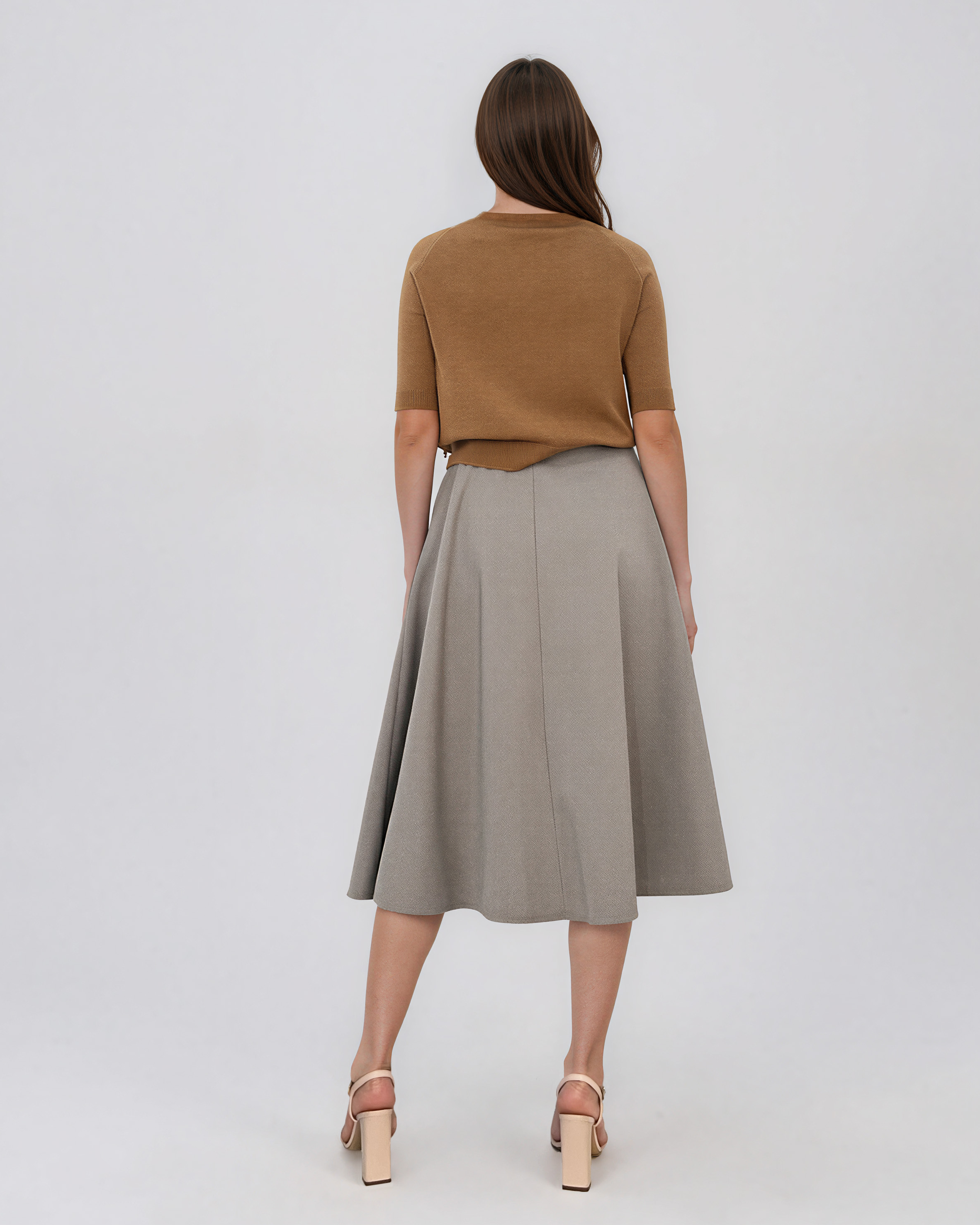 Pulover din tricot texturat cu mânecă scurtă beige HL250