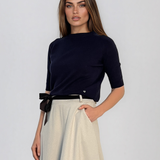Pulover din tricot texturat cu mânecă scurtă bleumarin HL250