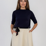 Pulover din tricot texturat cu mânecă scurtă bleumarin HL250