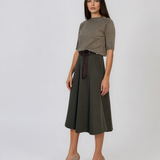 Pulover din tricot texturat cu mânecă scurtă kaki HL250