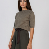Pulover din tricot texturat cu mânecă scurtă kaki HL250