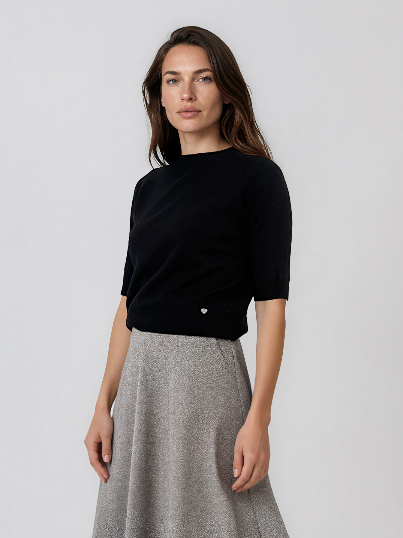 Pulover din tricot texturat cu mânecă scurtă negru HL250