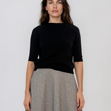 Pulover din tricot texturat cu mânecă scurtă negru HL250
