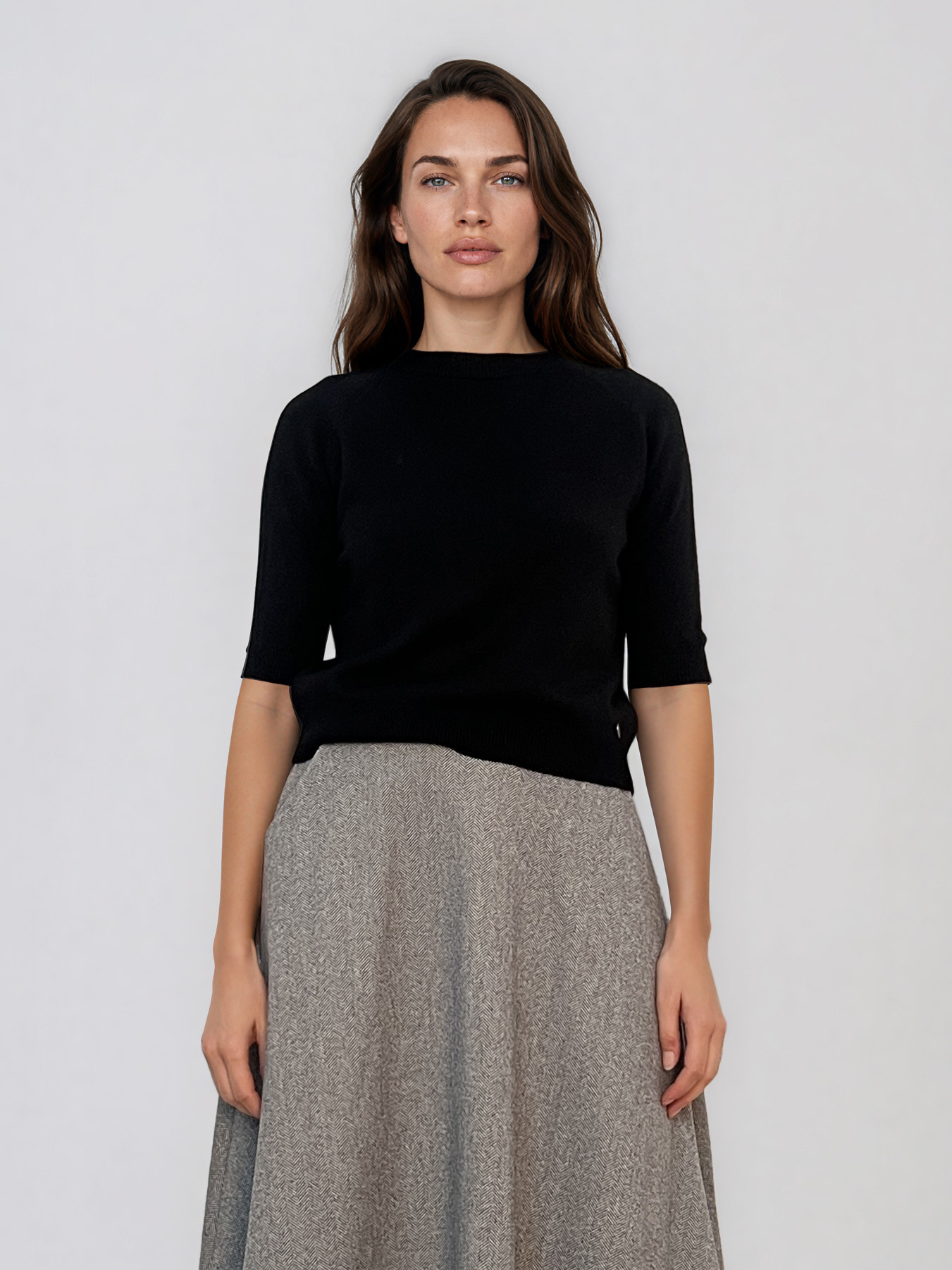 Pulover din tricot texturat cu mânecă scurtă negru HL250