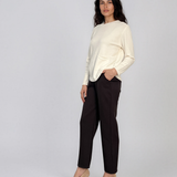 Pulover fin cu decolteu rotund crem PN144