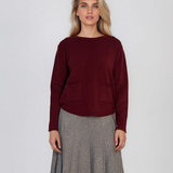 Pulover fin cu decolteu rotund grena PN144
