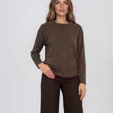 Pulover fin cu decolteu rotund kaki PN144