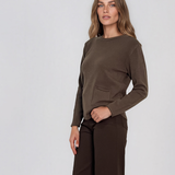 Pulover fin cu decolteu rotund kaki PN144
