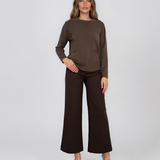 Pulover fin cu decolteu rotund kaki PN144