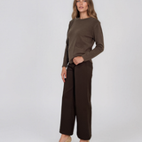 Pulover fin cu decolteu rotund kaki PN144