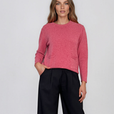 Pulover fin cu decolteu rotund roz PN144